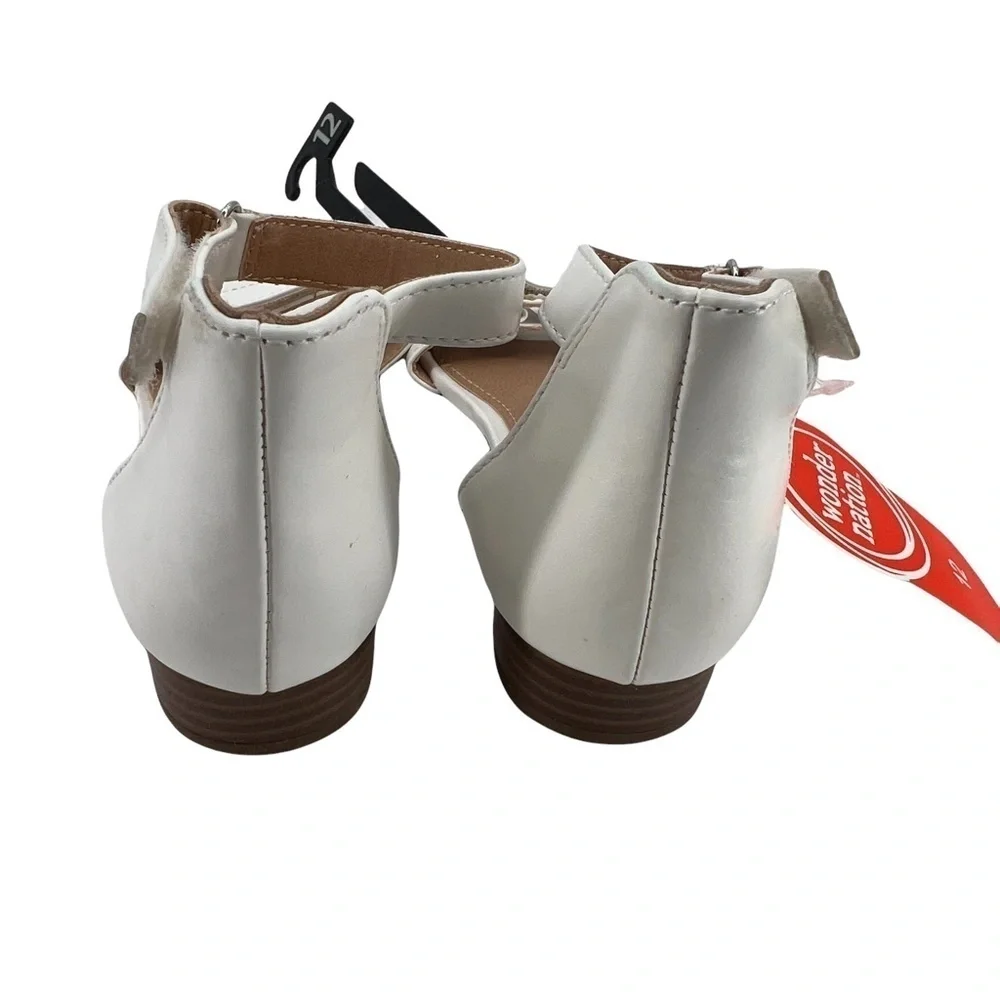 NWT Wonder Nation White Ankle Strap Block Heel Sandals Size 12 Girl’s